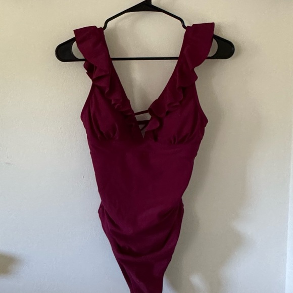 Deep Magenta Ruffle One-Piece - Picture 2 of 3